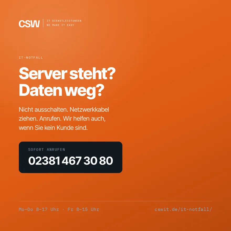 Grafik: Soforthilfe im IT-Notfall mit Telefonnummer